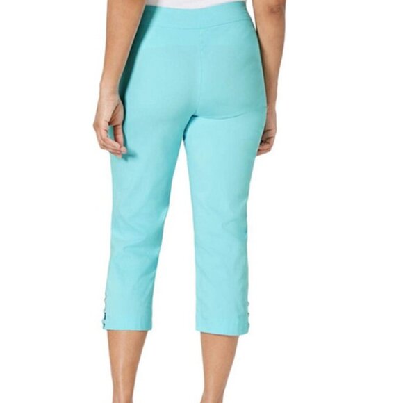 JM Collection Comfort Waist High Rise Embellished Capri Aqua S Small - Picture 3 of 10